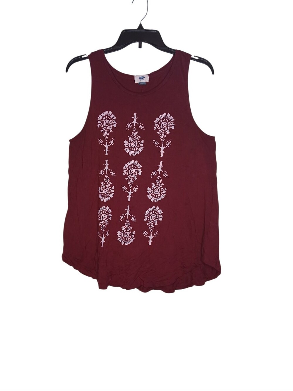 Old Navy Burgundy Tank Top with White Floral Motif
